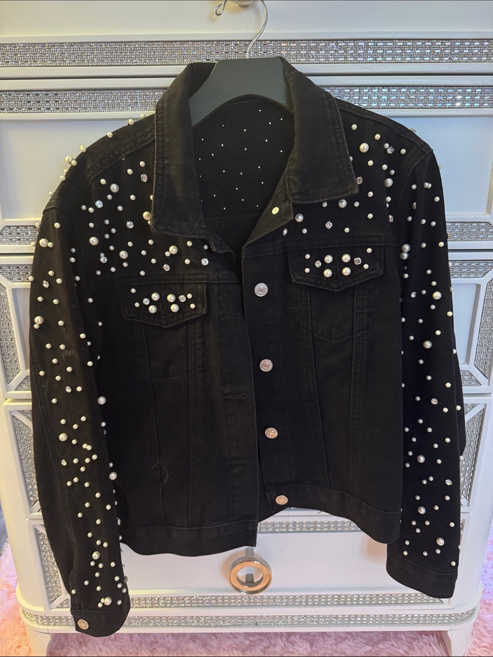 Amazon Black Pearl-Studded Denim Jacket